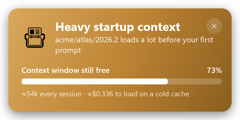 Heavy startup context — a project loading a lot before the first prompt (ochre)
