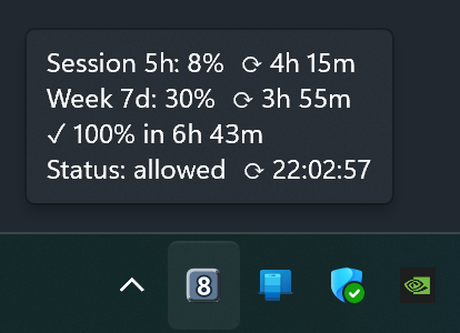 Tray icon with usage tooltip