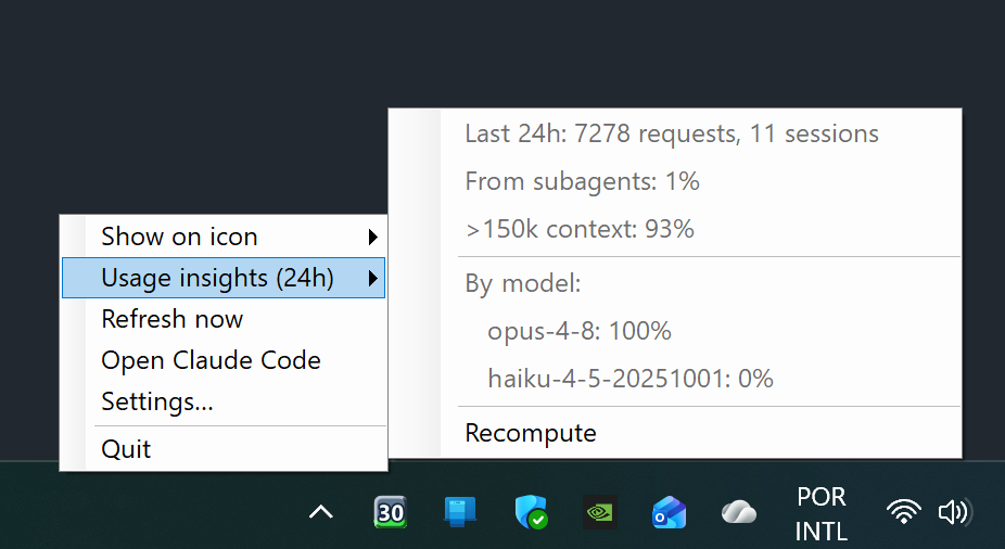 Usage insights submenu